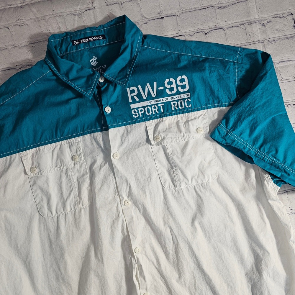 Rocawear RW-99 Sport Roc Colorblock Button Up Shirt Short Sleeve Men's 4XB 4TG‎